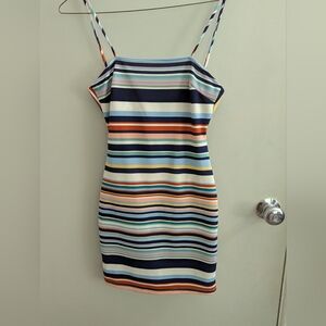 Blue Blush Small Summer Multicolor Striped Mini Dress Tie Back Summer Vacation